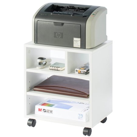 BASICWISE Wooden Office Storage Printer Stand with Wheels, White QI003730.WT